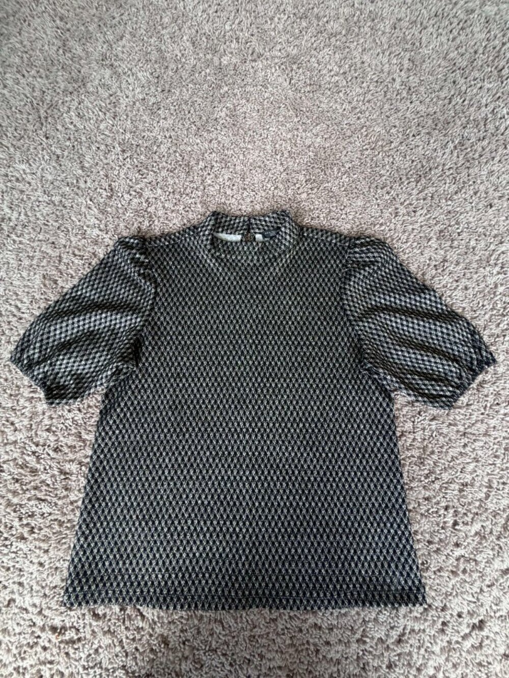 NWOT Ann Taylor Factory Houndstooth Metallic Puff Sleeve Top SP